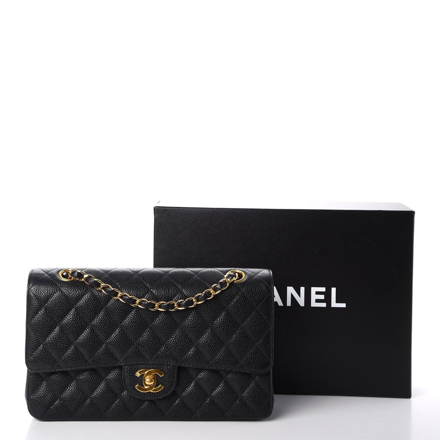 Caviar Quilted Medium Double Flap Black
