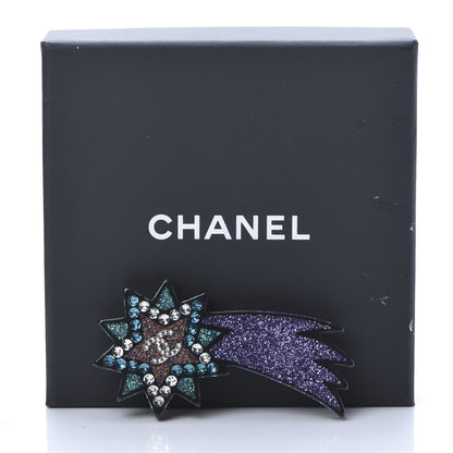 Chanel Glittered Resin Strass Shooting Star Brooch Silver Purple Green 5 of 5