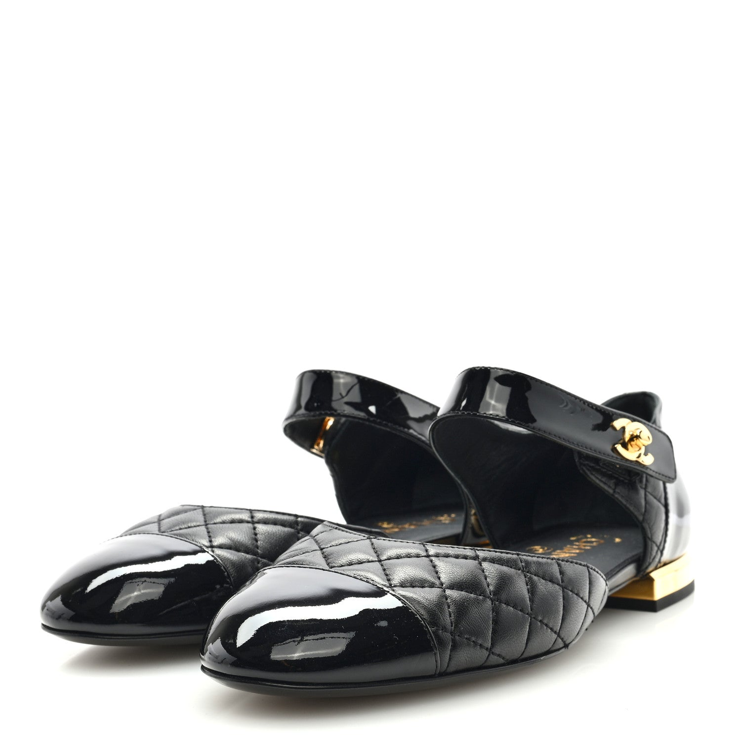 Chanel Patent Lambskin Quilted Cap Toe Ballerina Flats 38 Black 3 of 8