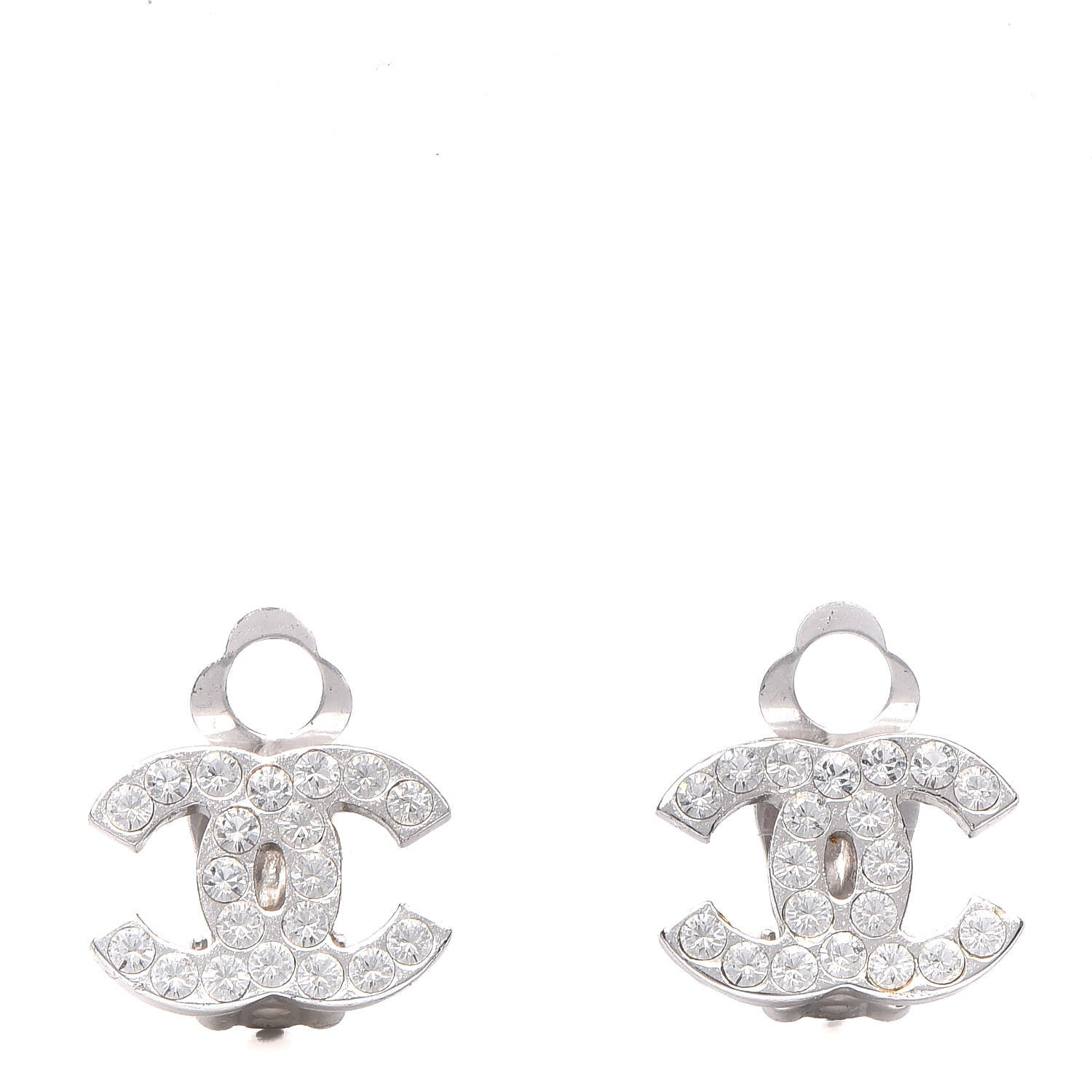 Chanel Crystal CC Clip On Earrings Silver 1 of 6
