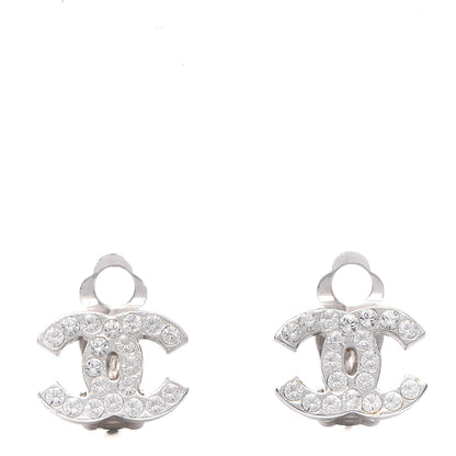 Chanel Crystal CC Clip On Earrings Silver 1 of 6
