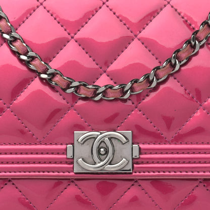 Chanel Metallic Patent Calfskin Quilted Boy Wallet On Chain WOC Fuchsia 10 of 20