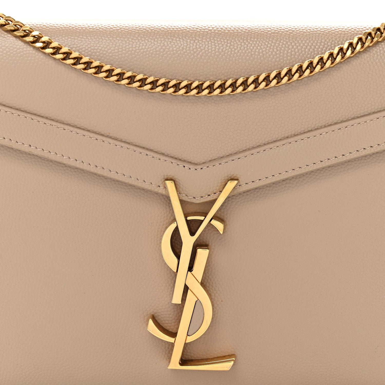 Saint Laurent Grain De Poudre Monogram Cassandra Chain Wallet Dark Beige 7 of 10