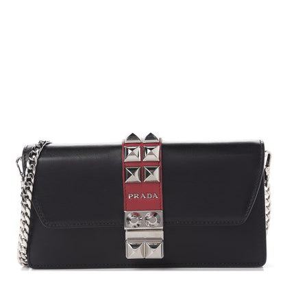 Prada City Calfskin Studded Mini Elektra Crossbody Bag Black Fuoco 1 of 10
