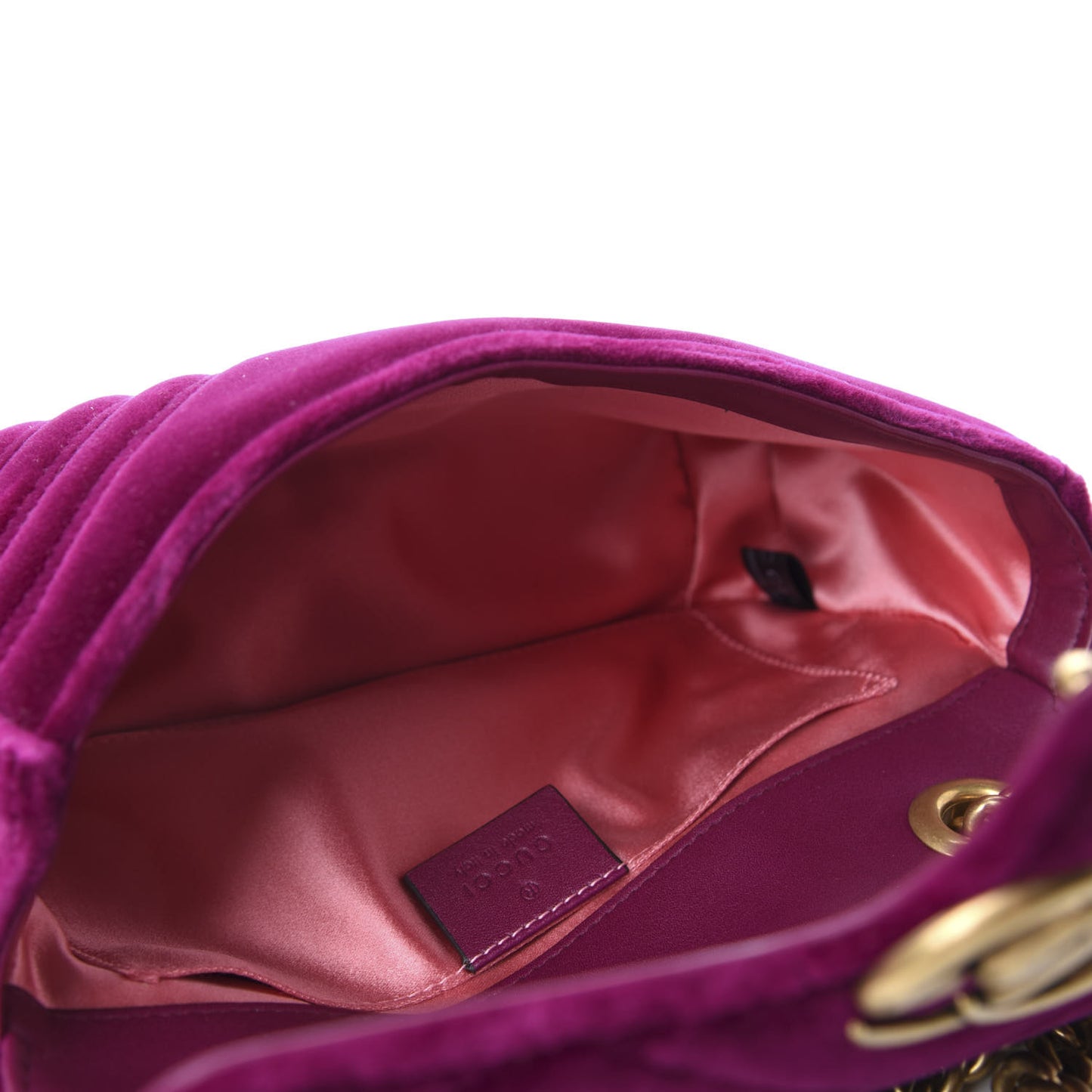 Velvet Matelasse Mini GG Marmont Shoulder Bag Fuchsia Violet Cyclamen