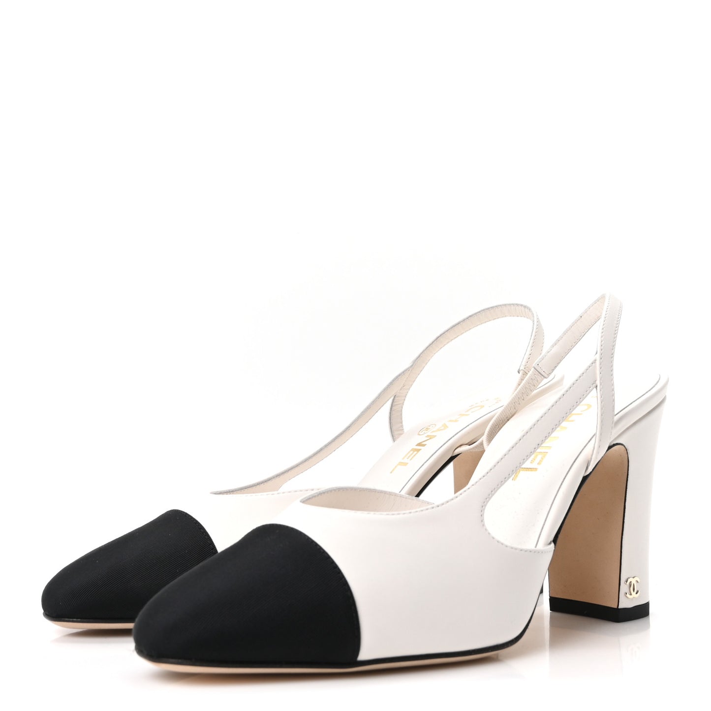Lambskin Grosgrain Cap Toe CC Slingback Pumps 40 White Black