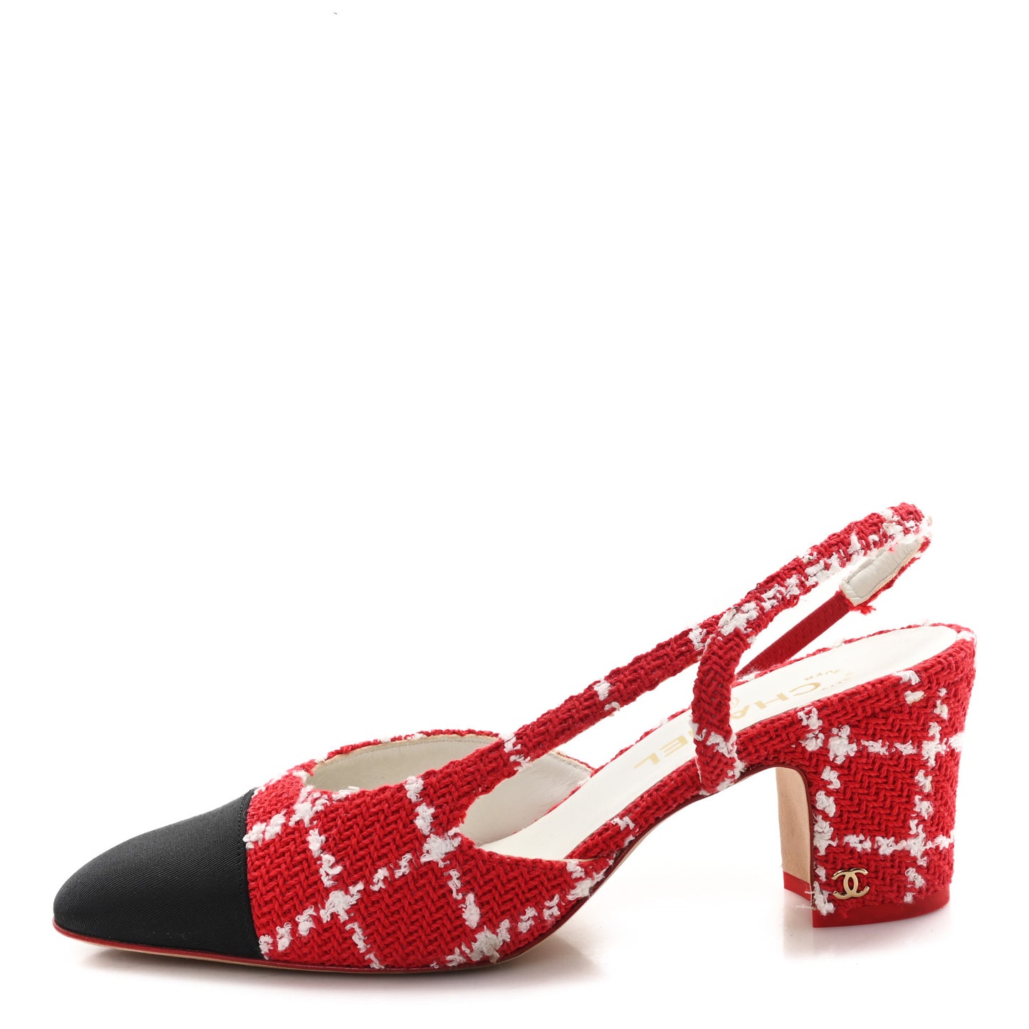 Tweed Grosgrain Cap Toe CC Slingback Pumps 39 Red White