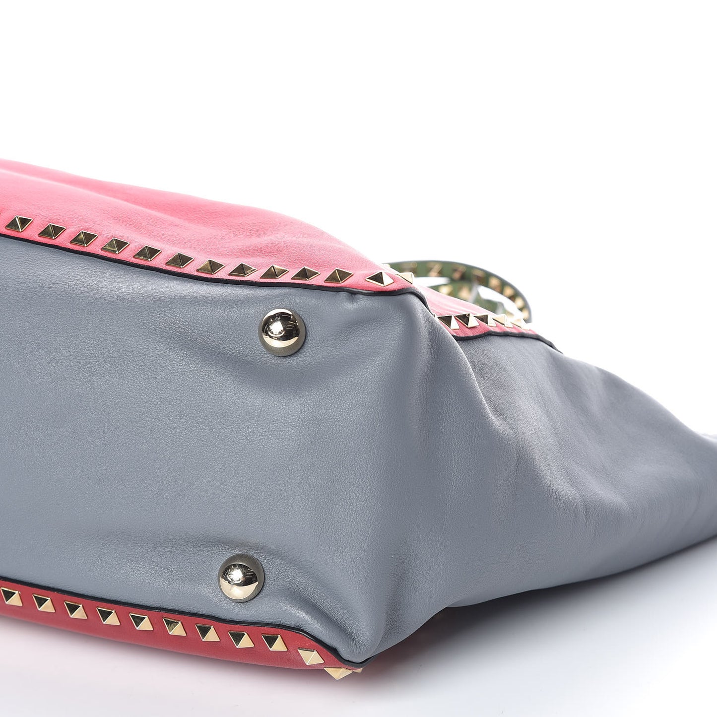 Vitello Colorblock Medium Rockstud Tote Deep Rose Clover Grey Scarlet