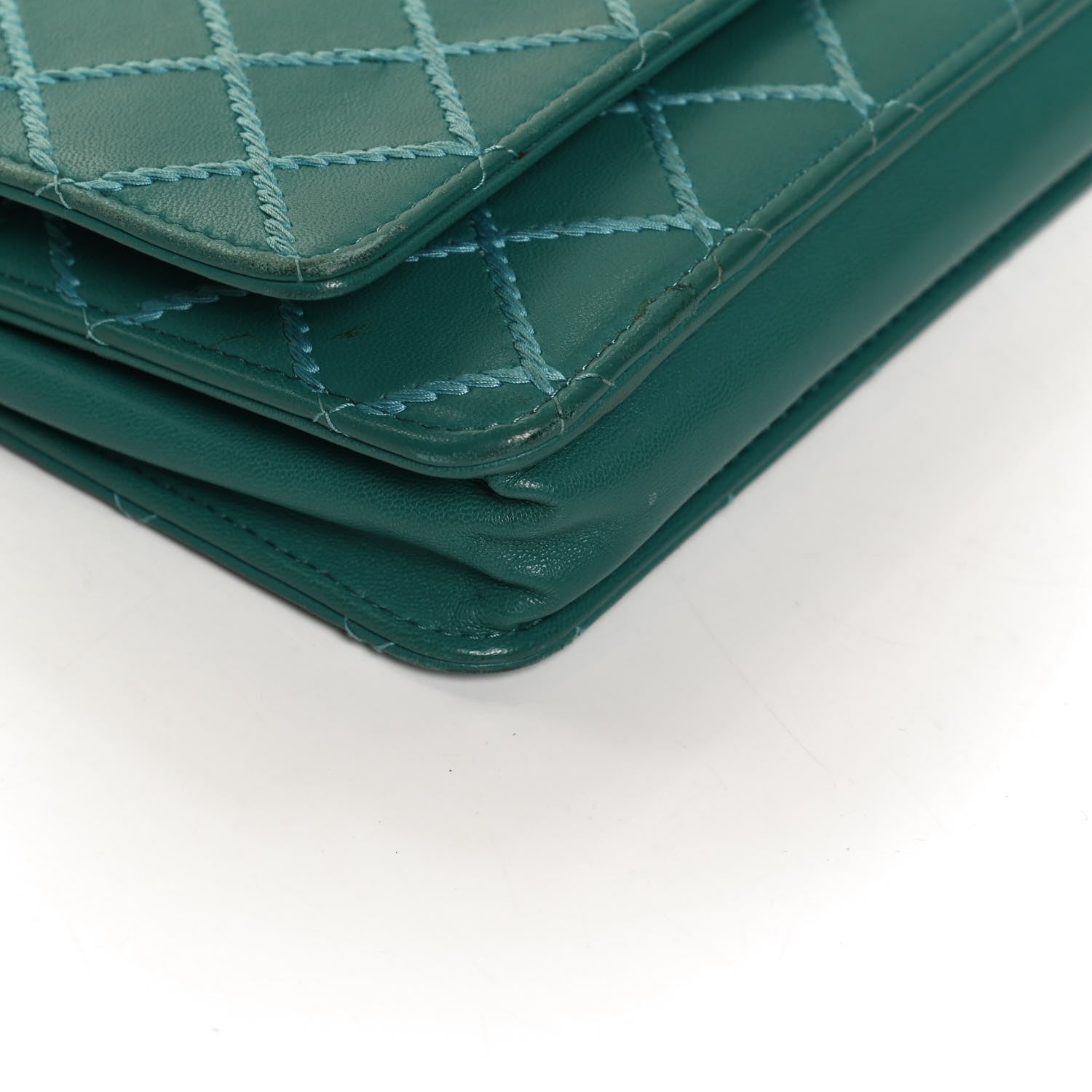 Chanel Calfskin Diamond Stitch Wallet On Chain WOC Turquoise 12 of 13