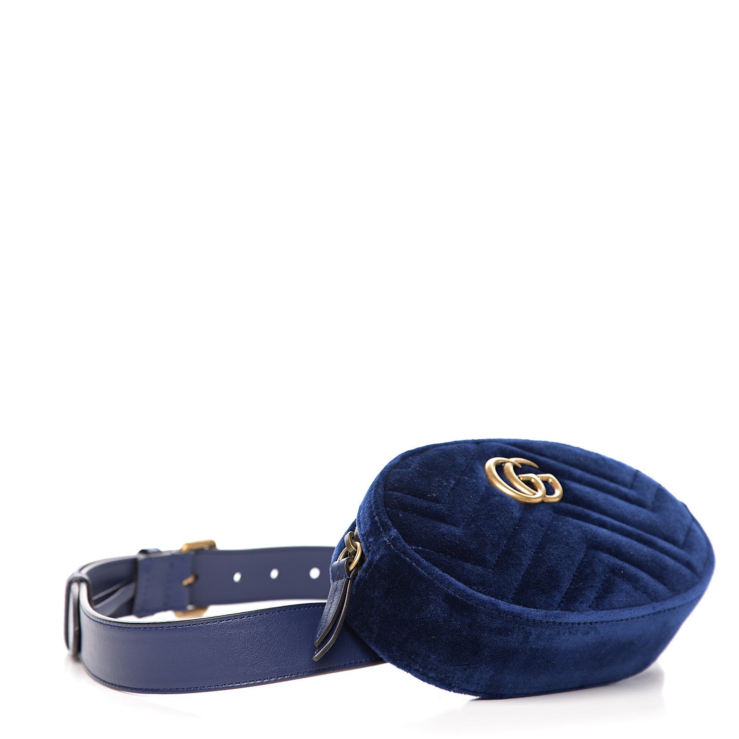 Gucci Velvet Matelasse GG Marmont Belt Bag 85 34 Cobalt Blue 3 of 9