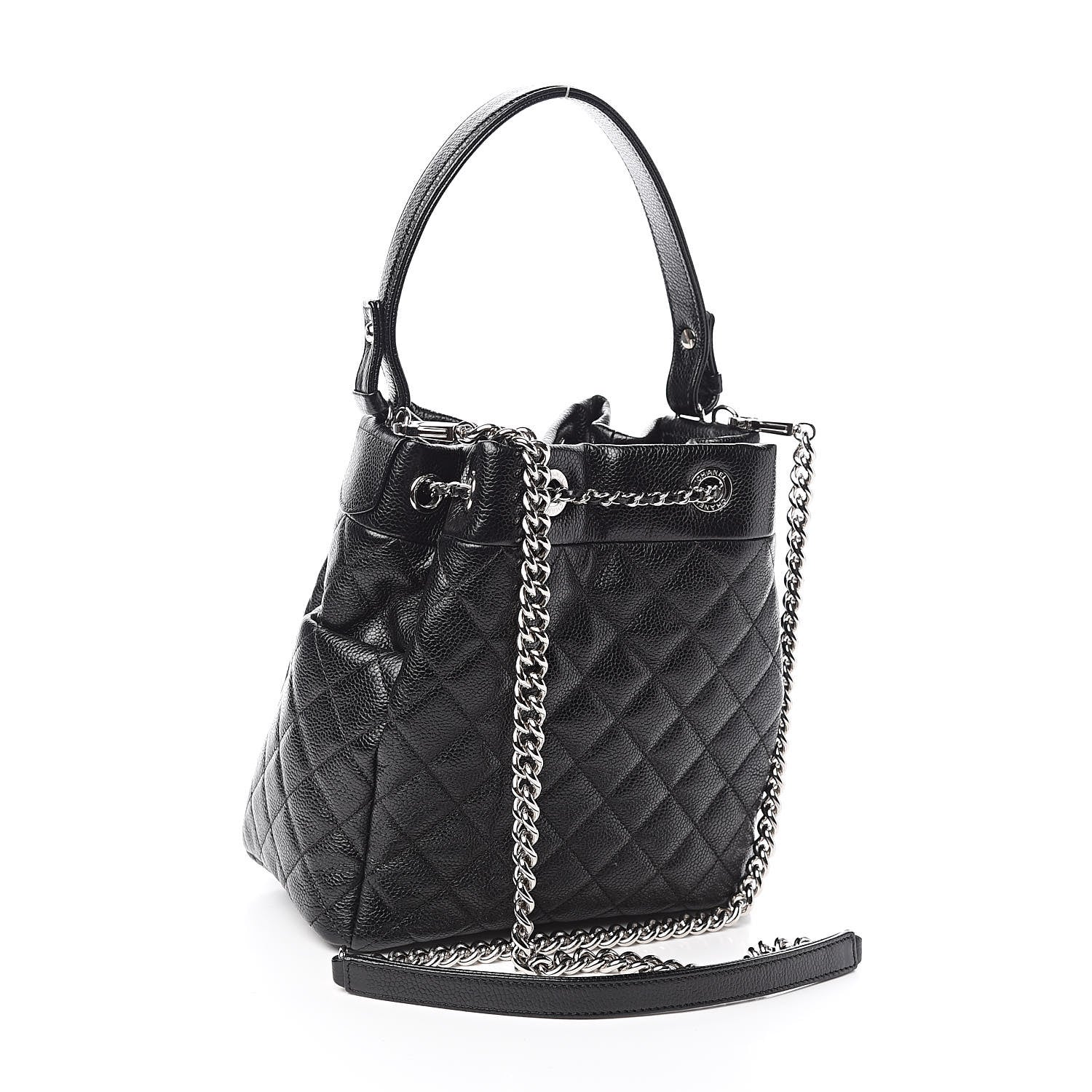 Chanel Grained Calfskin Quilted CC Chain Bucket Drawstring Bag Black 3 of 11