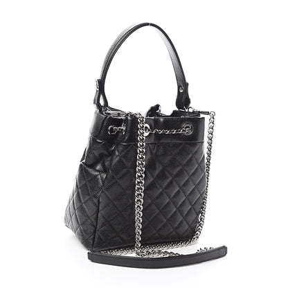 Chanel Grained Calfskin Quilted CC Chain Bucket Drawstring Bag Black 3 of 11