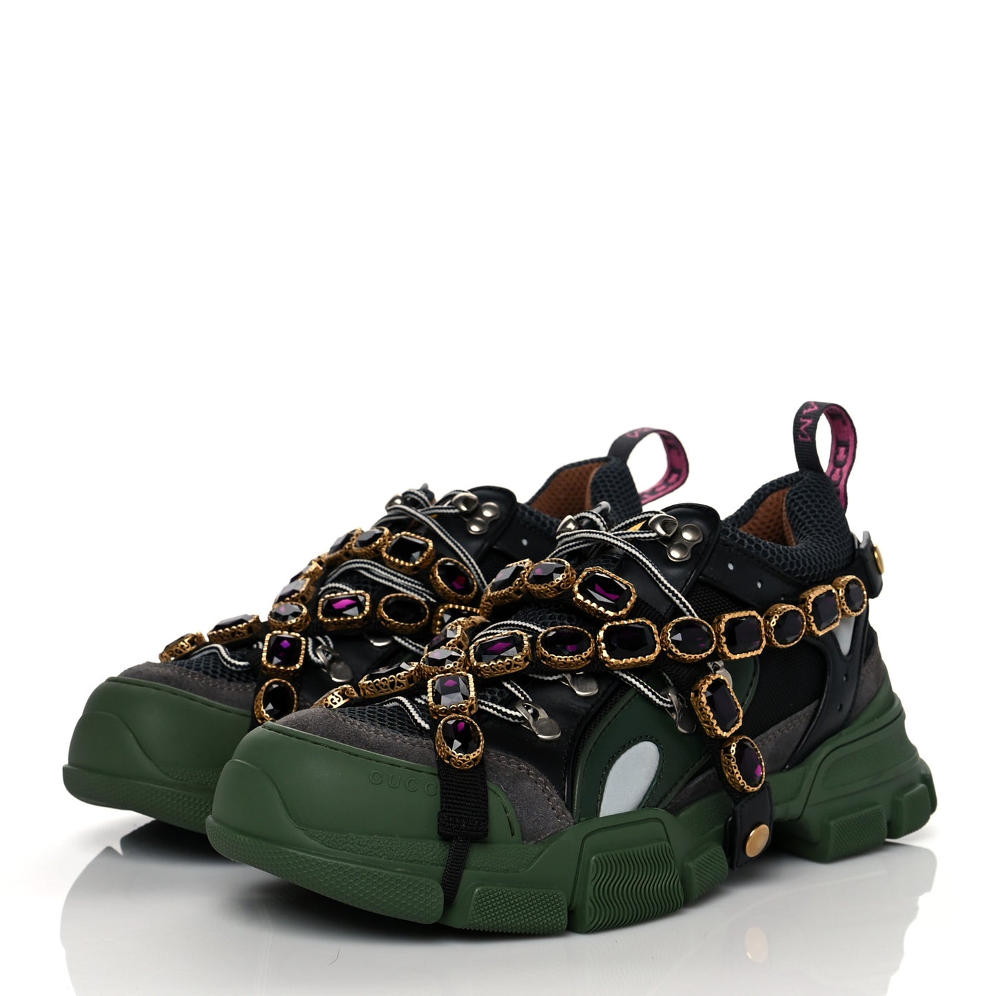 X SEGA Mesh Suede Calfskin Removable Crystals Mens Flashtrek Sneakers 8 Loess Black Olive Green