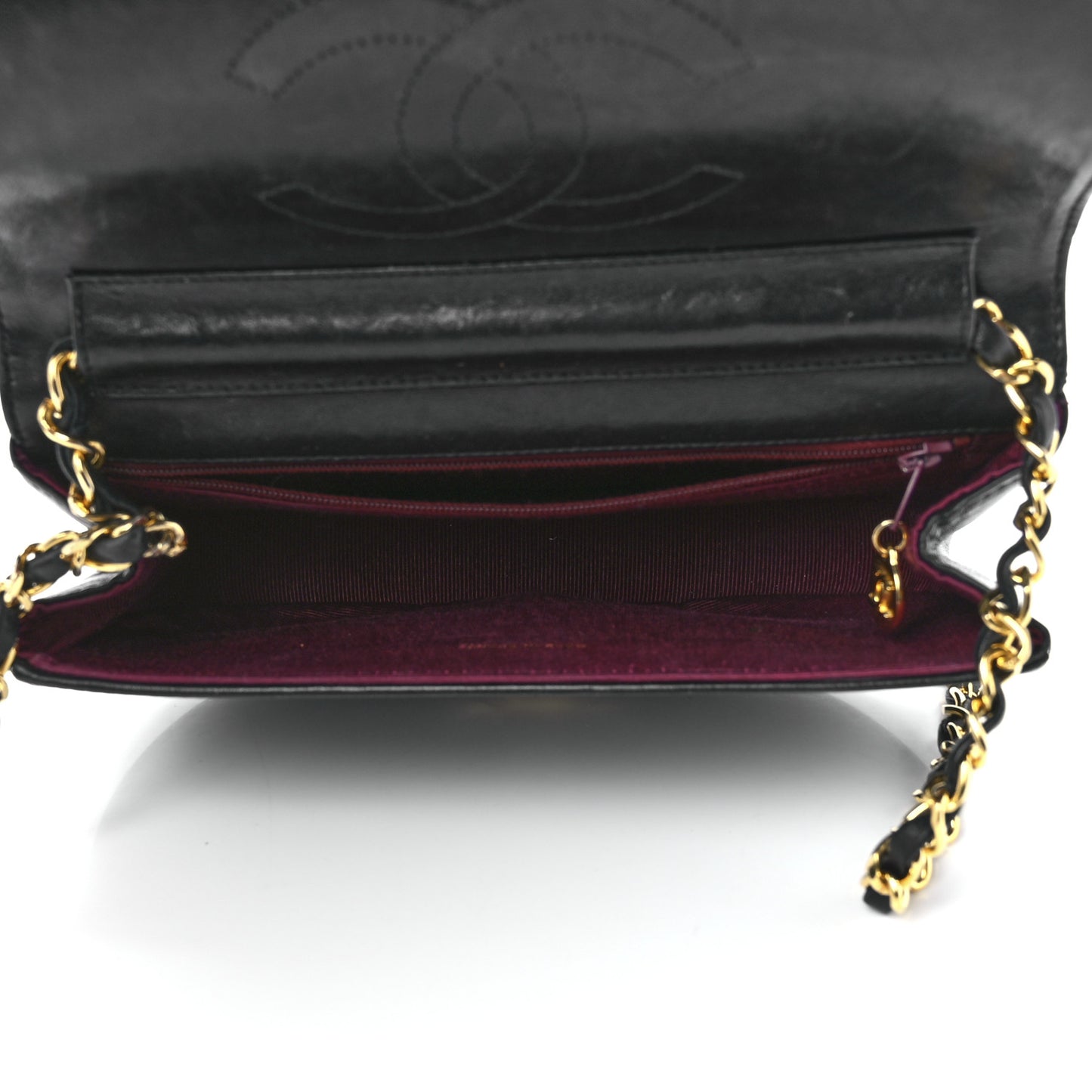 Lambskin Ribbon Stitched Small Single Flap Black