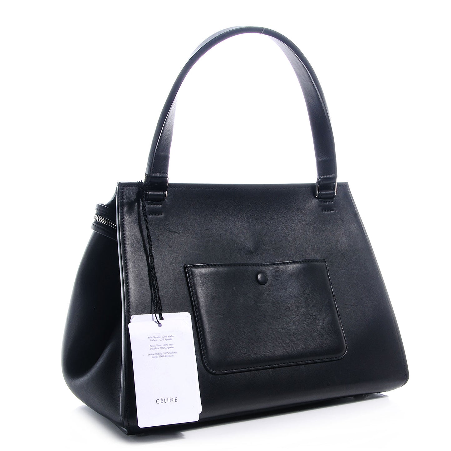 Textured Calfskin Small Bi-Color Edge Shoulder Bag Black Cream