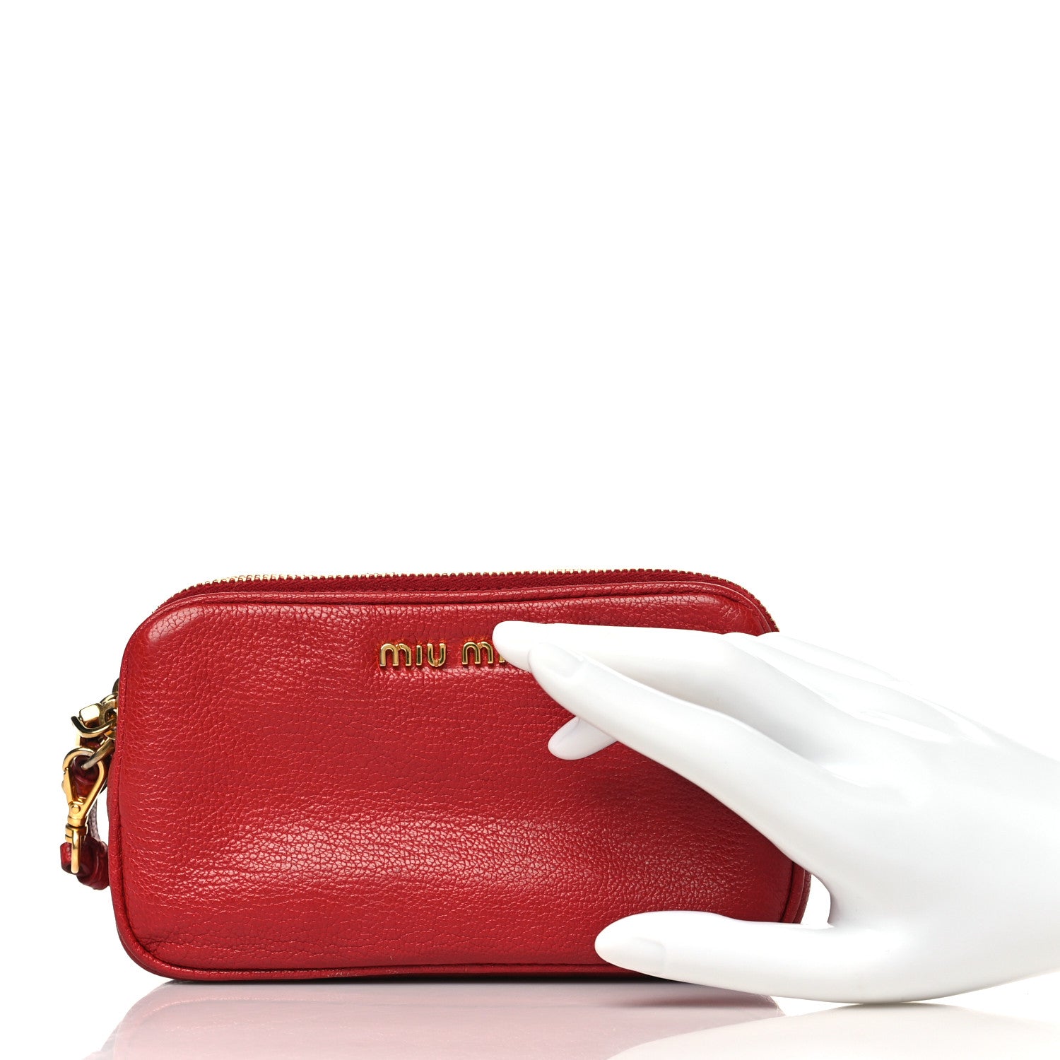 Miu Miu Goatskin Madra Double Zip Wristlet Rosso 2 of 10