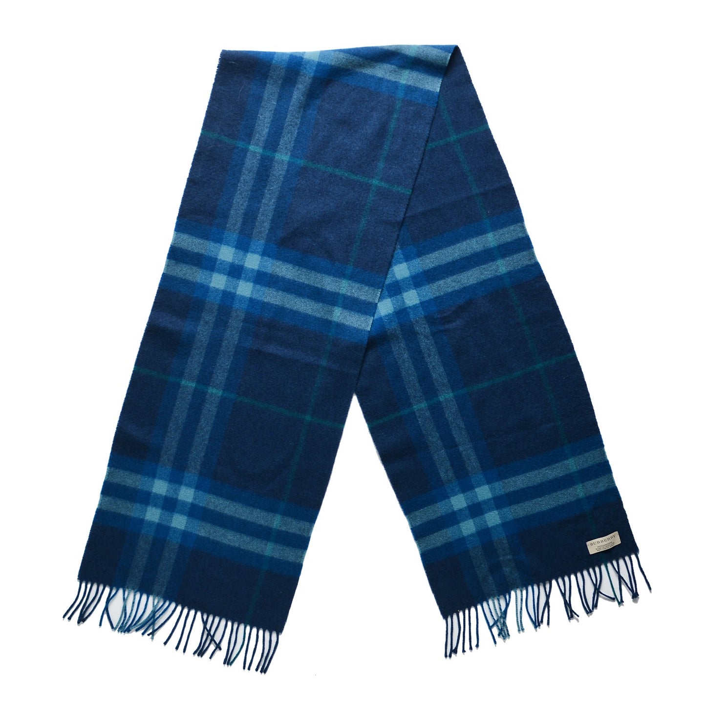 Cashmere Classic Giant Check Fringe Scarf Blue