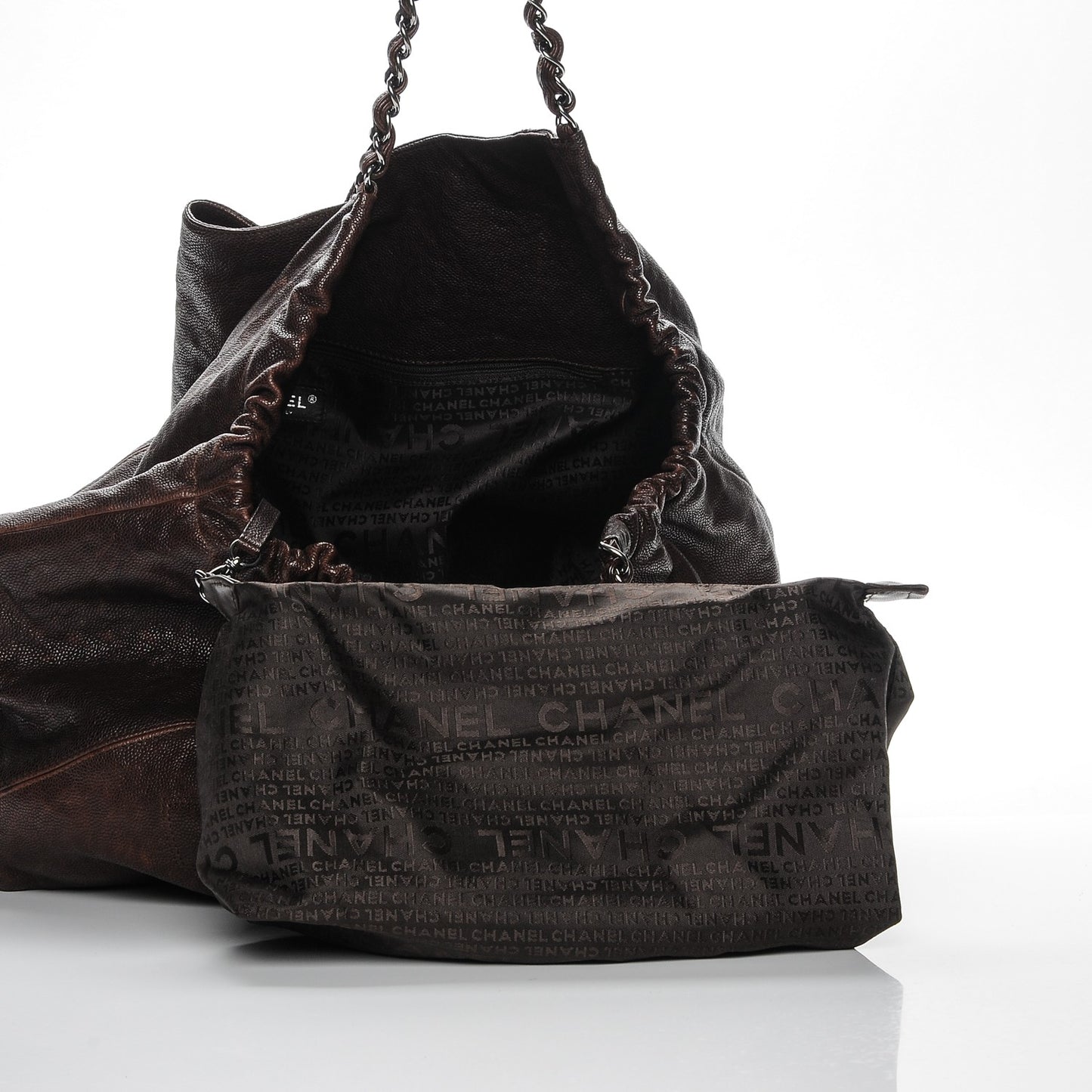 Distressed Caviar XL Coco Cabas Brown
