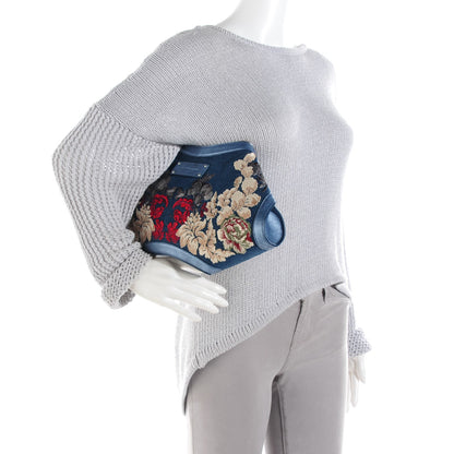 Alexander McQueen Denim Floral Embroidered De Manta Clutch 2 of 7