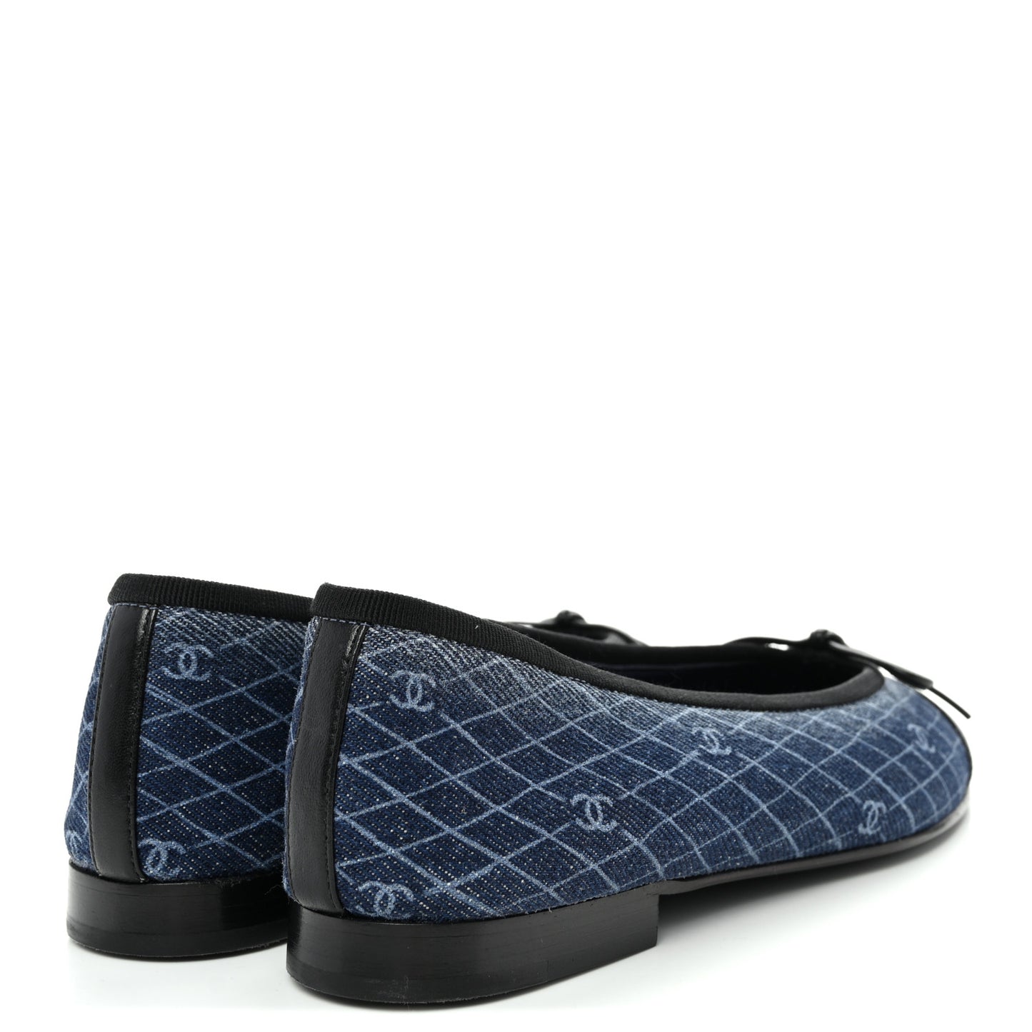 Denim Printed Quilt CC Cap Toe Ballerina Flats 35.5 Navy Blue Dark Grey