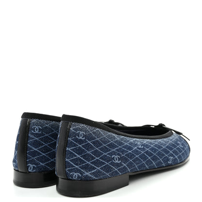 Chanel Denim Printed Quilt CC Cap Toe Ballerina Flats 35.5 Navy Blue Dark Grey 5 of 10