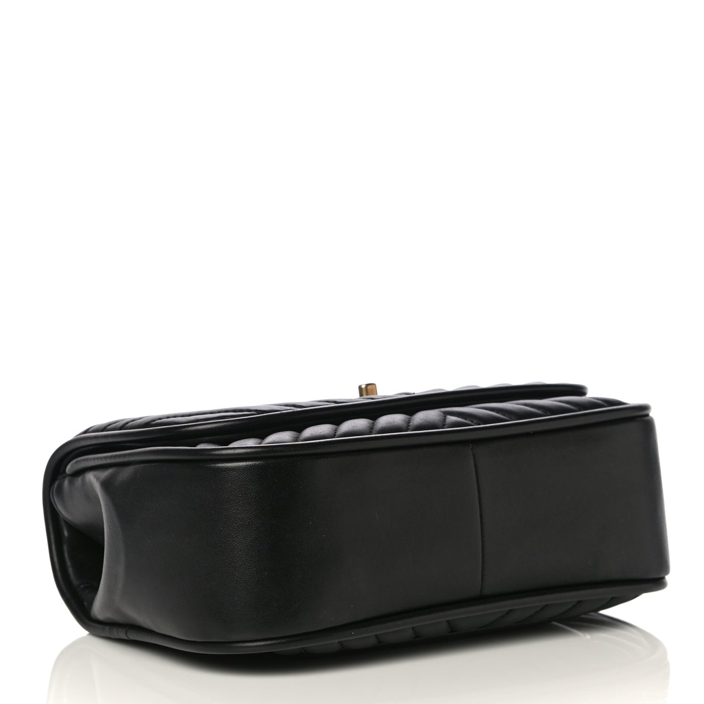 Lambskin Reverse Chevron Quilted Round Top Handle Flap Black