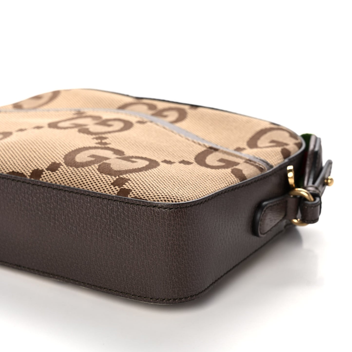Monogram Jumbo GG Textured Dollar Calfskin Web Messenger Shoulder Bag Camel Ebony New Acero