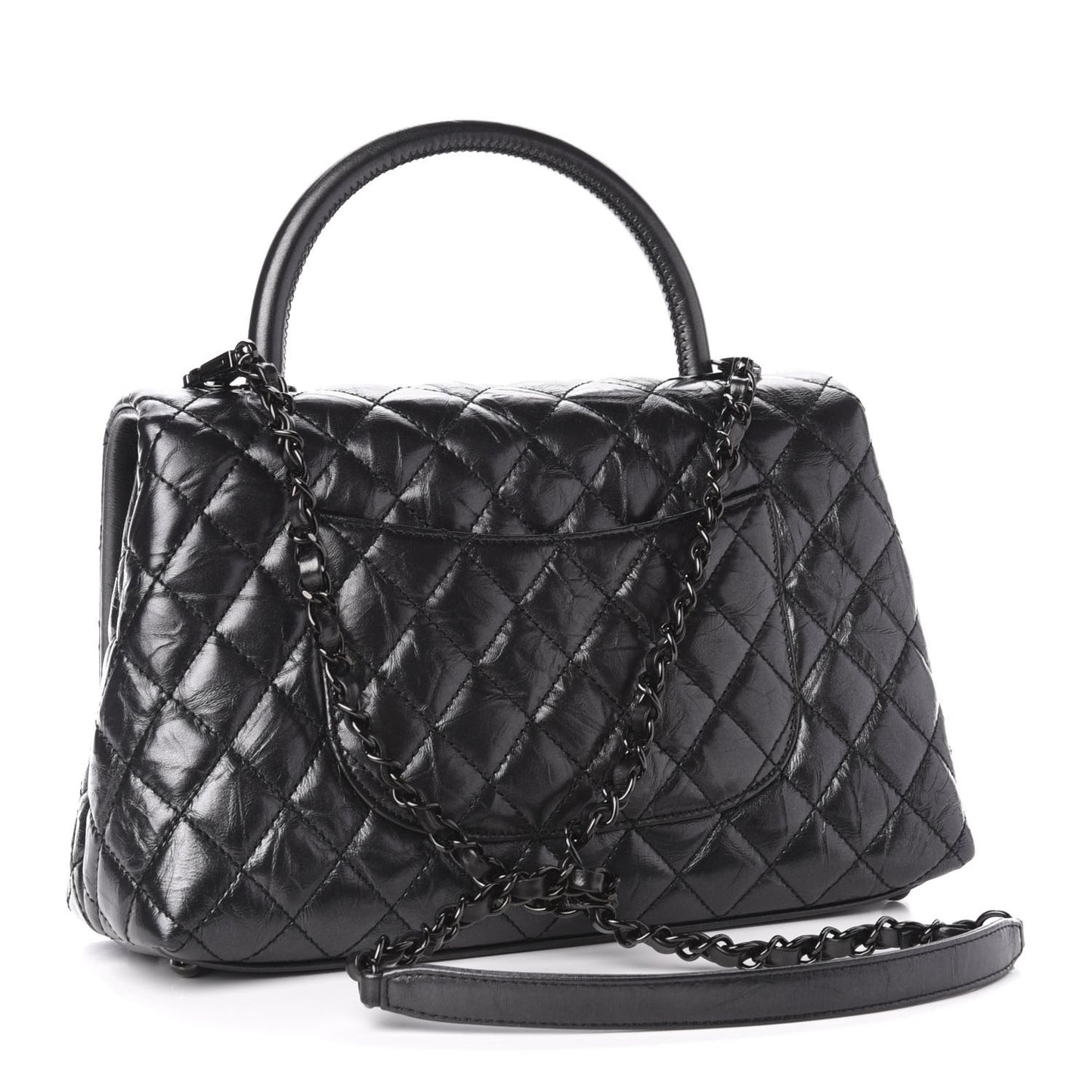 Aged Calfskin Quilted Small Coco Handle Flap So Black