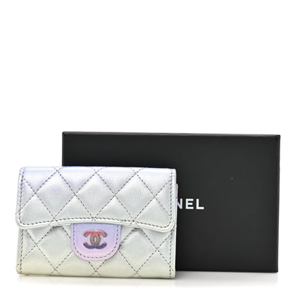Chanel Gradient Metallic Calfskin Quilted Flap Card Holder Wallet Silver Blue Yellow Purple 8 of 8