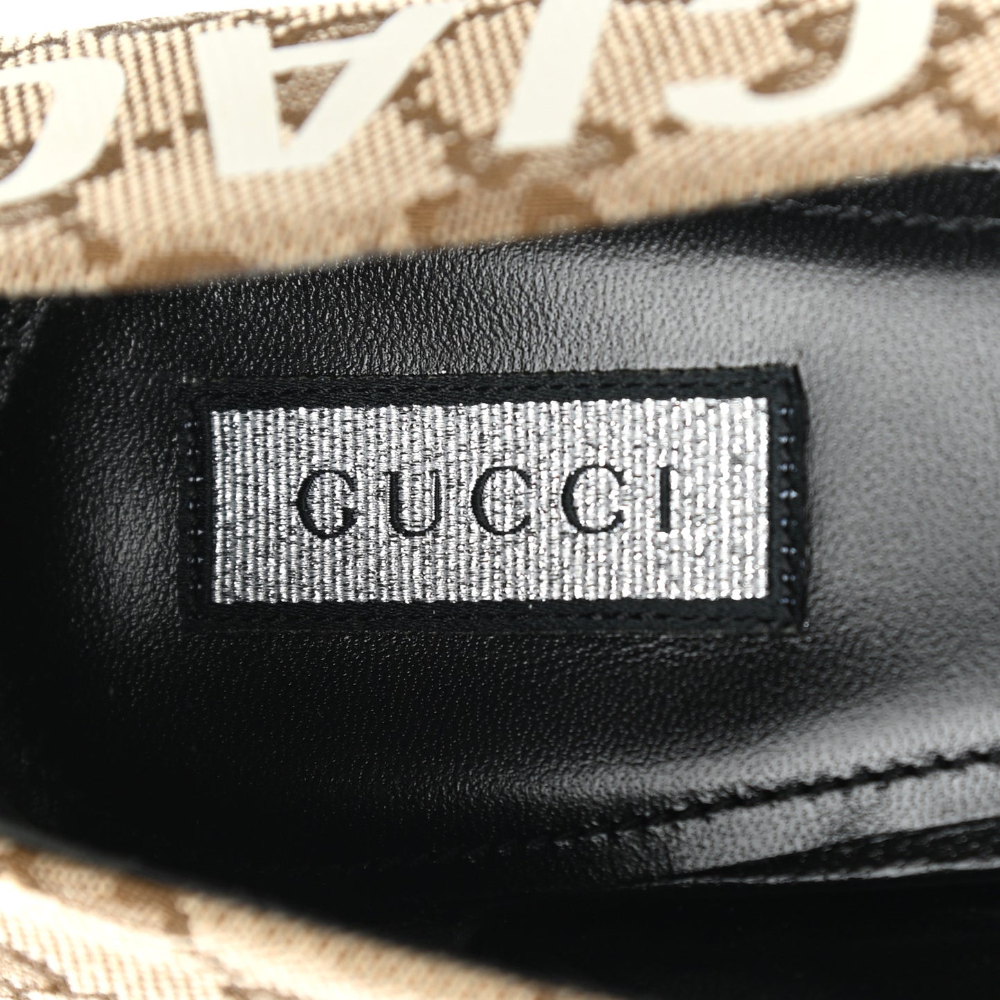 X GUCCI GG Monogram Square Knife Pumps 38 Beige Ebony