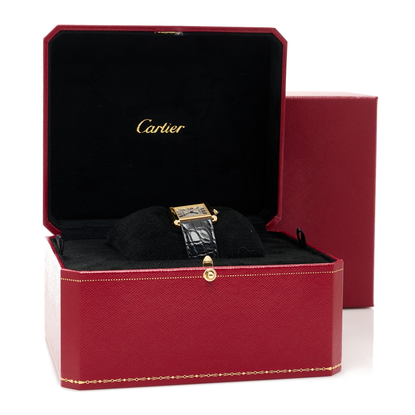 Stainless Steel 18K Yellow Gold Alligator 24mm Tank Solo Quartz Watch