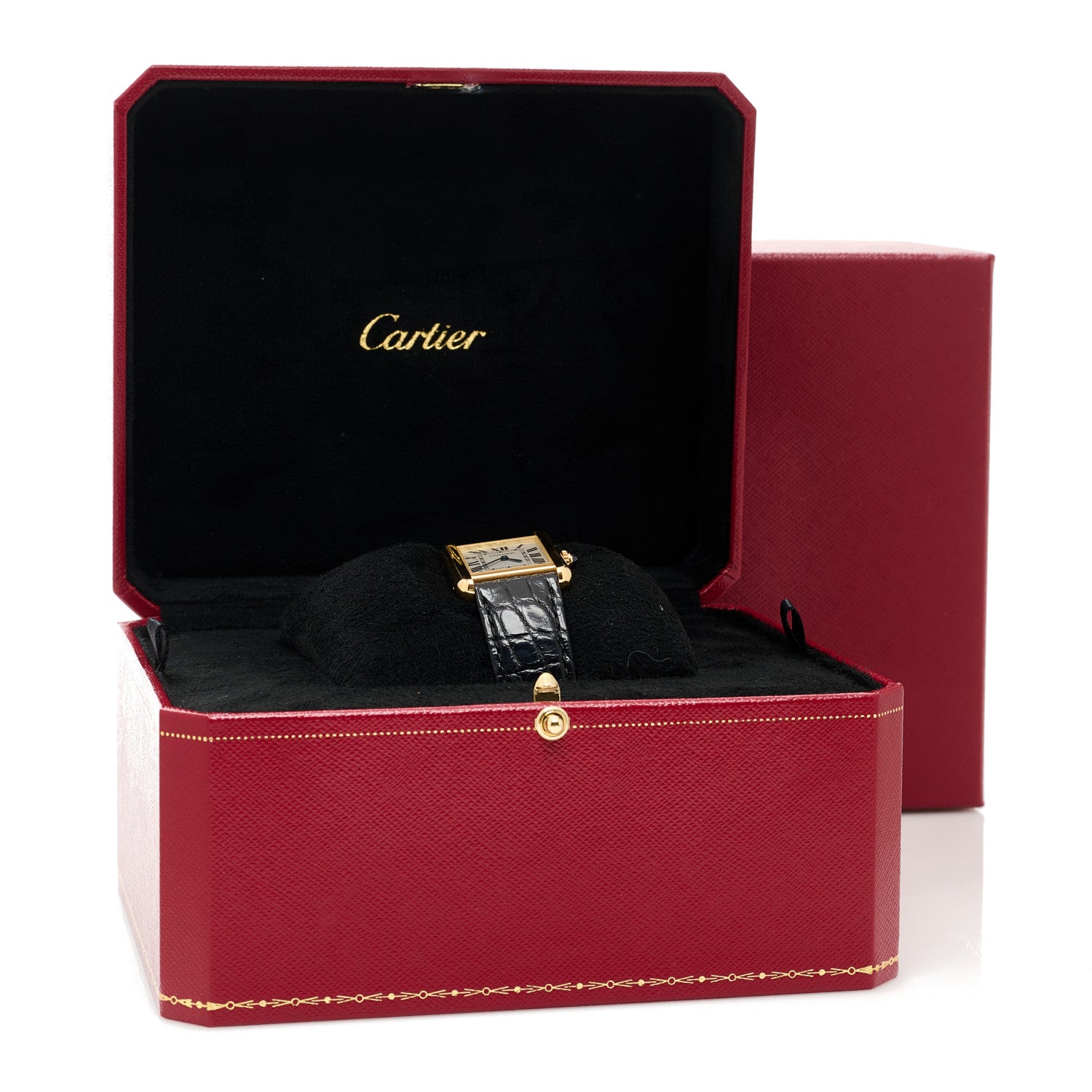 Cartier Stainless Steel 18K Yellow Gold Alligator 24mm Tank Solo Quartz Watch 5 of 5