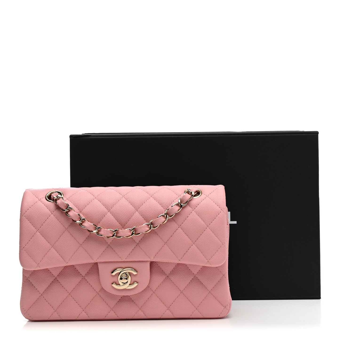 Caviar Quilted Small Double Flap Pink