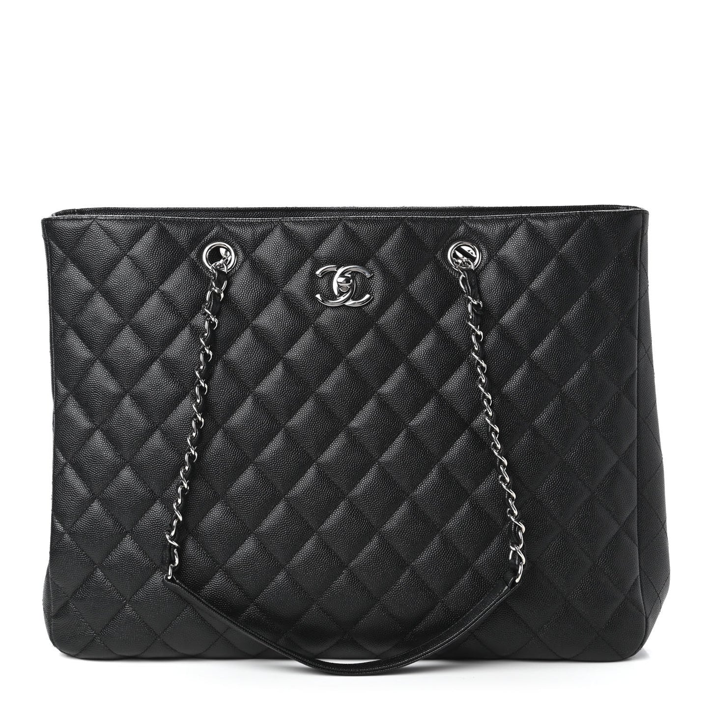 Caviar Quilted Large Shopping Tote Black