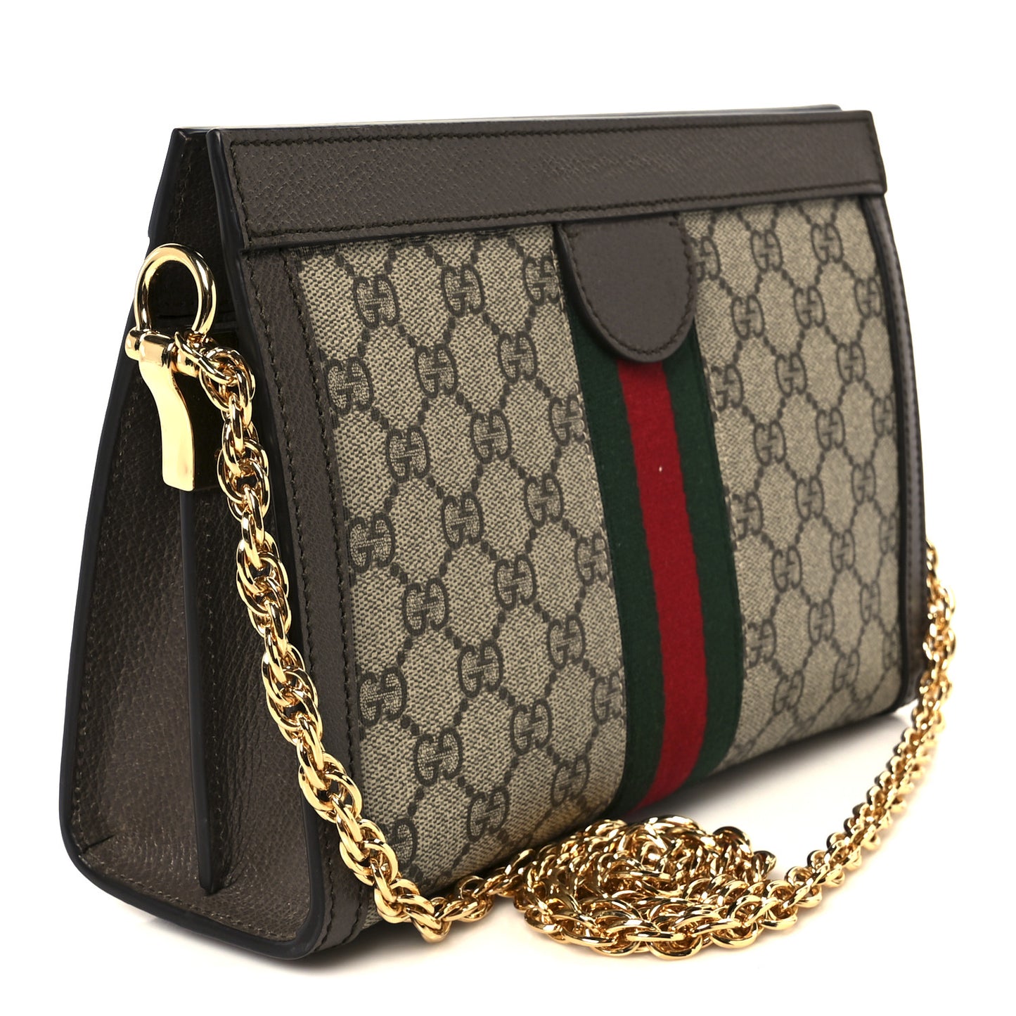 GG Supreme Monogram Web Small Ophidia Chain Shoulder Bag Brown