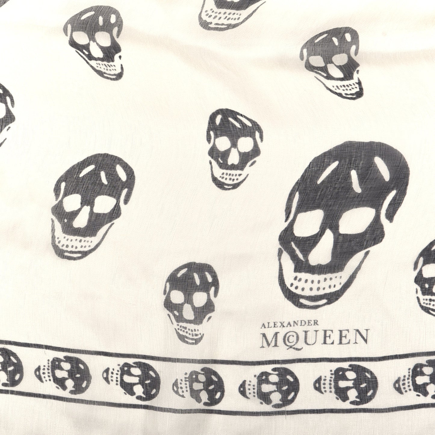 Silk Chiffon Skull Scarf Ivory Black