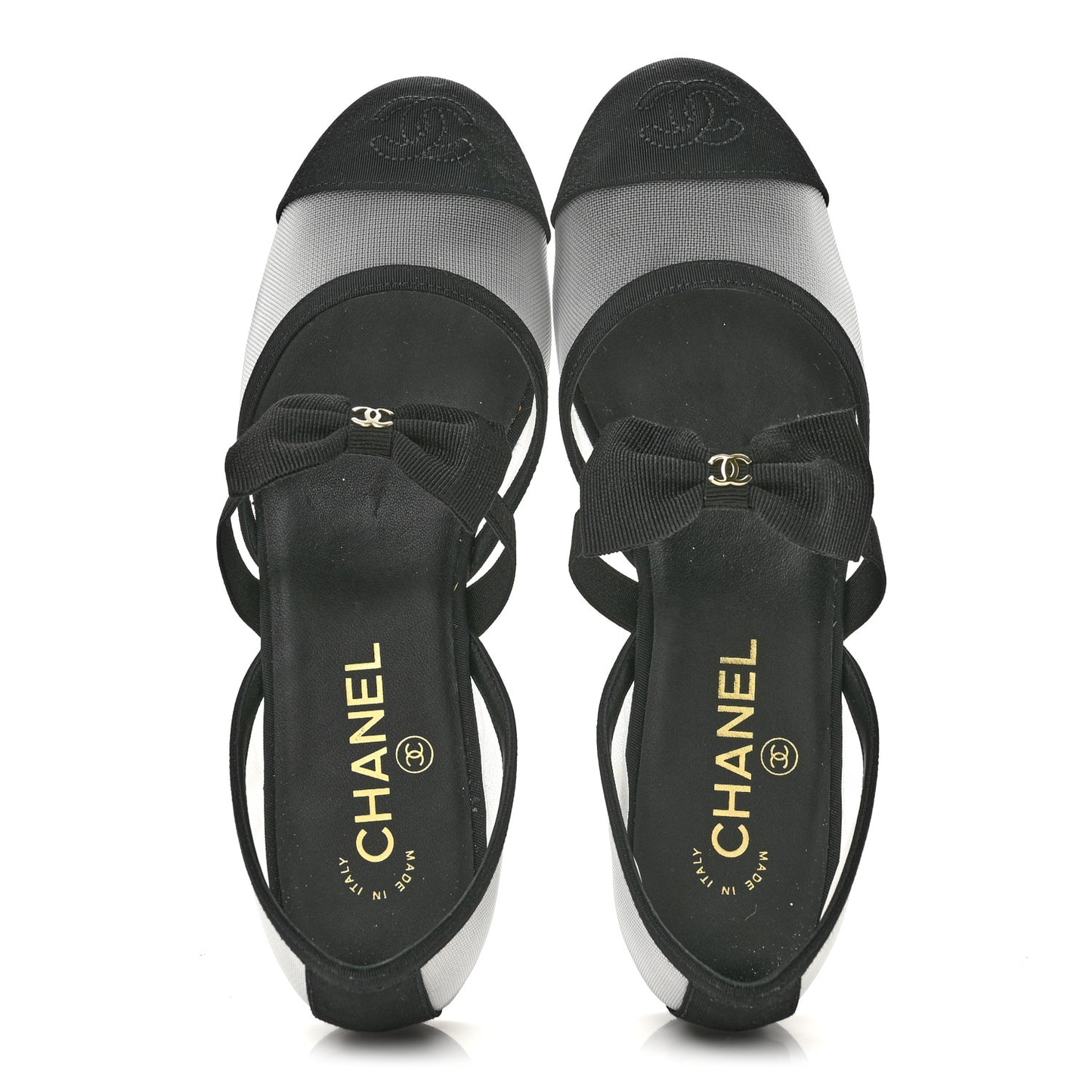 Mesh Grosgrain Mary Janes Flats 37 White Black