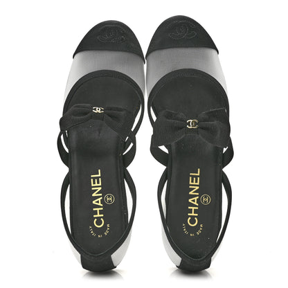 Chanel Mesh Grosgrain Mary Janes Flats 37 White Black 2 of 10