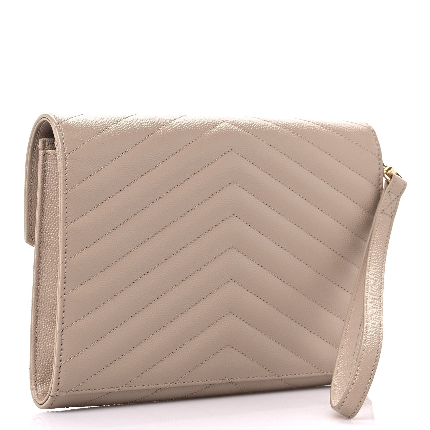 Saint Laurent Grain De Poudre Matelasse Chevron Monogram Envelope Clutch Dark Beige 3 of 9