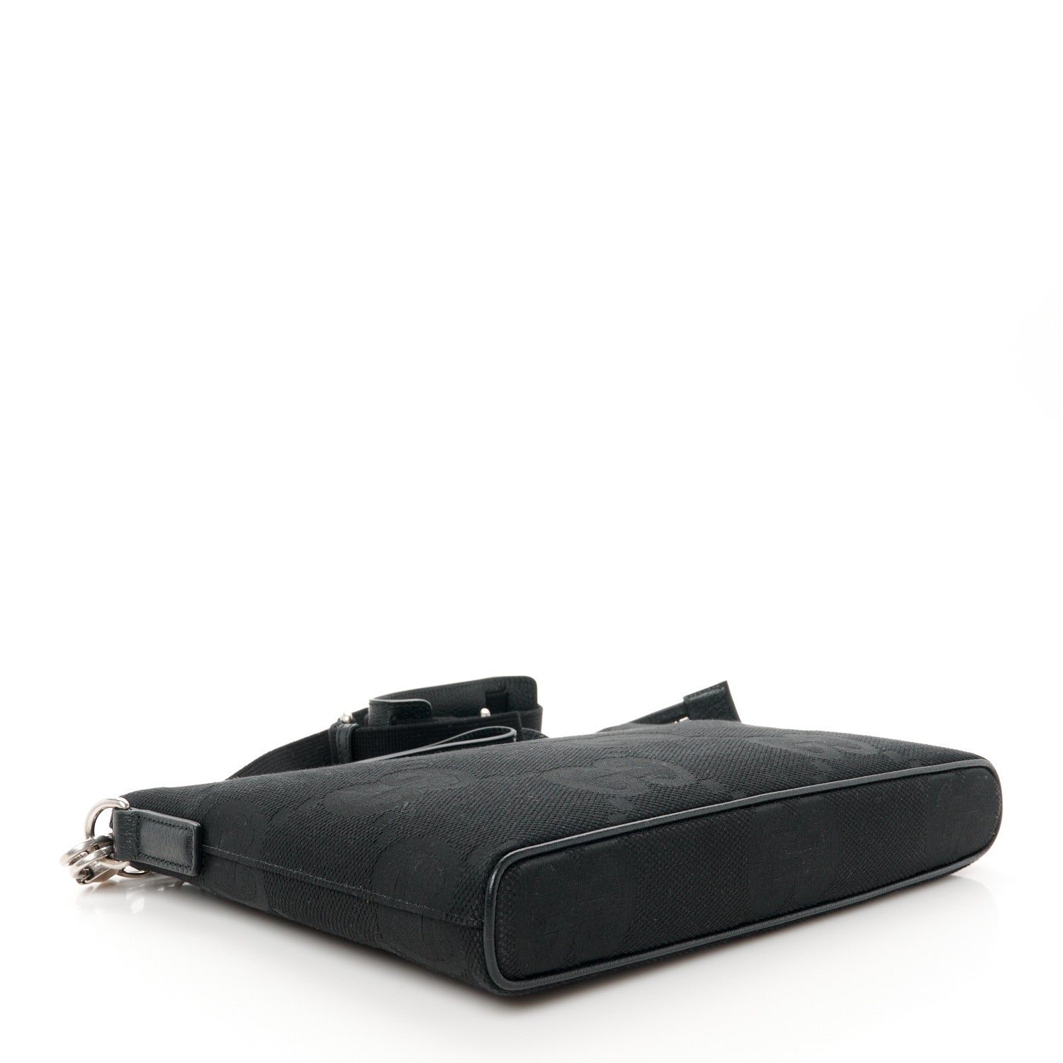 Gucci Monogram Jumbo GG Textured Dollar Calfskin Wristlet Messenger Bag Black 4 of 11