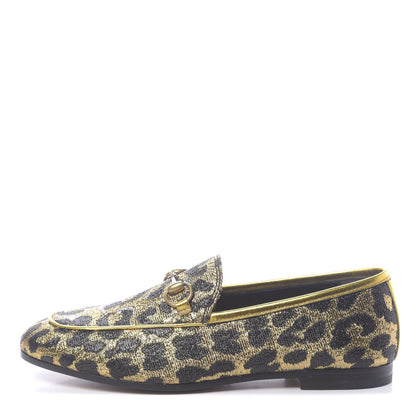Gucci Jacquard Leopard Print Horsebit Womens Jordaan Loafers 36 Gold 1 of 9