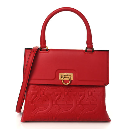 Salvatore Ferragamo Calfskin Gancini Embossed Trifolio Top Handle Bag Lipstick 1 of 8