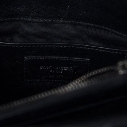 Saint Laurent Sheepskin Matelasse Chevron Monogram Medium College Bag Black 10 of 13