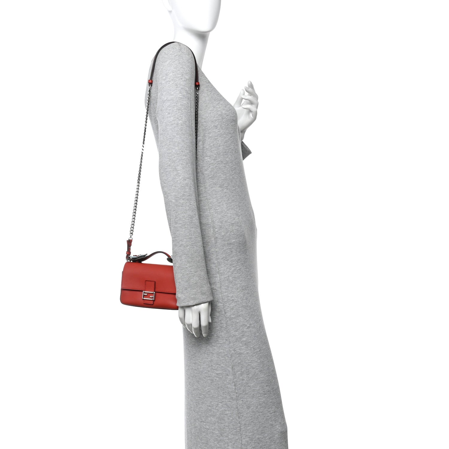 Fendi Vitello Dolce Flowerland Bi-Color Studded Micro Double Baguette Bloody Mary Carbone 2 of 11