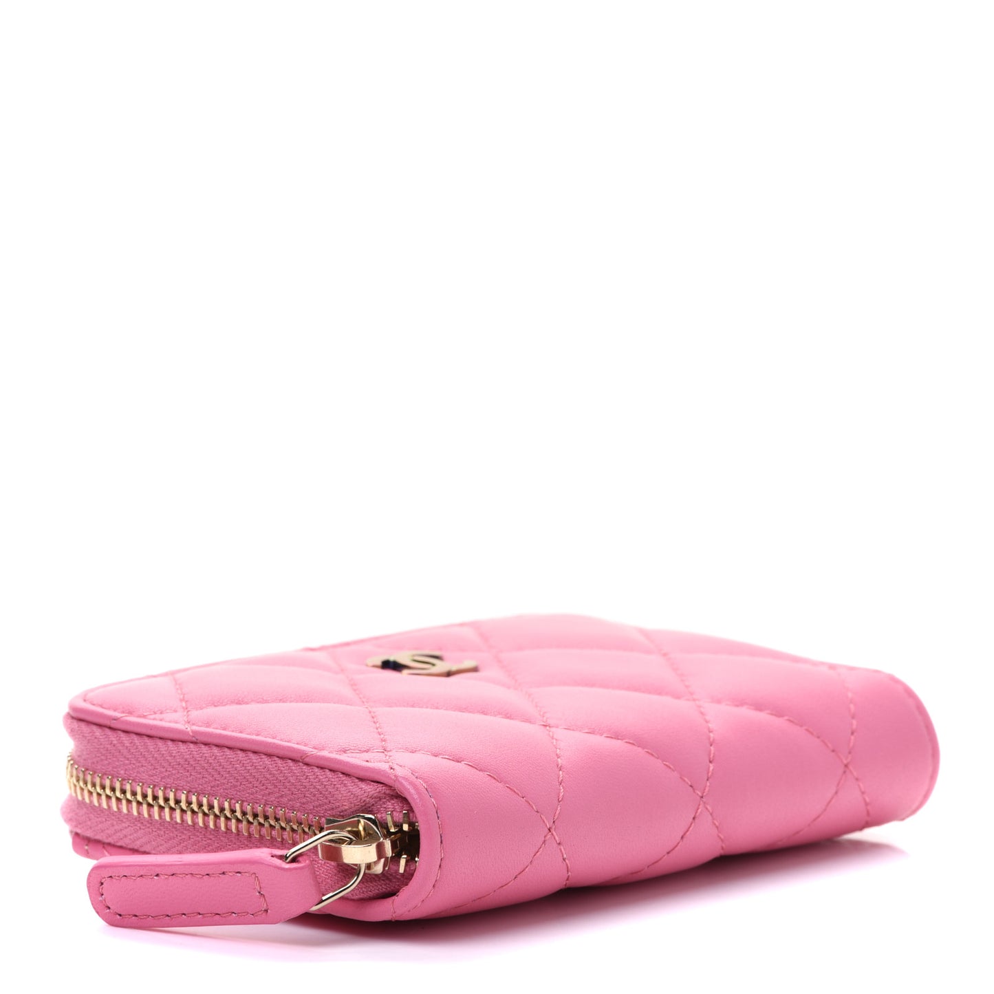 Lambskin Quilted Zip Around Coin Purse Wallet Pink Yellow