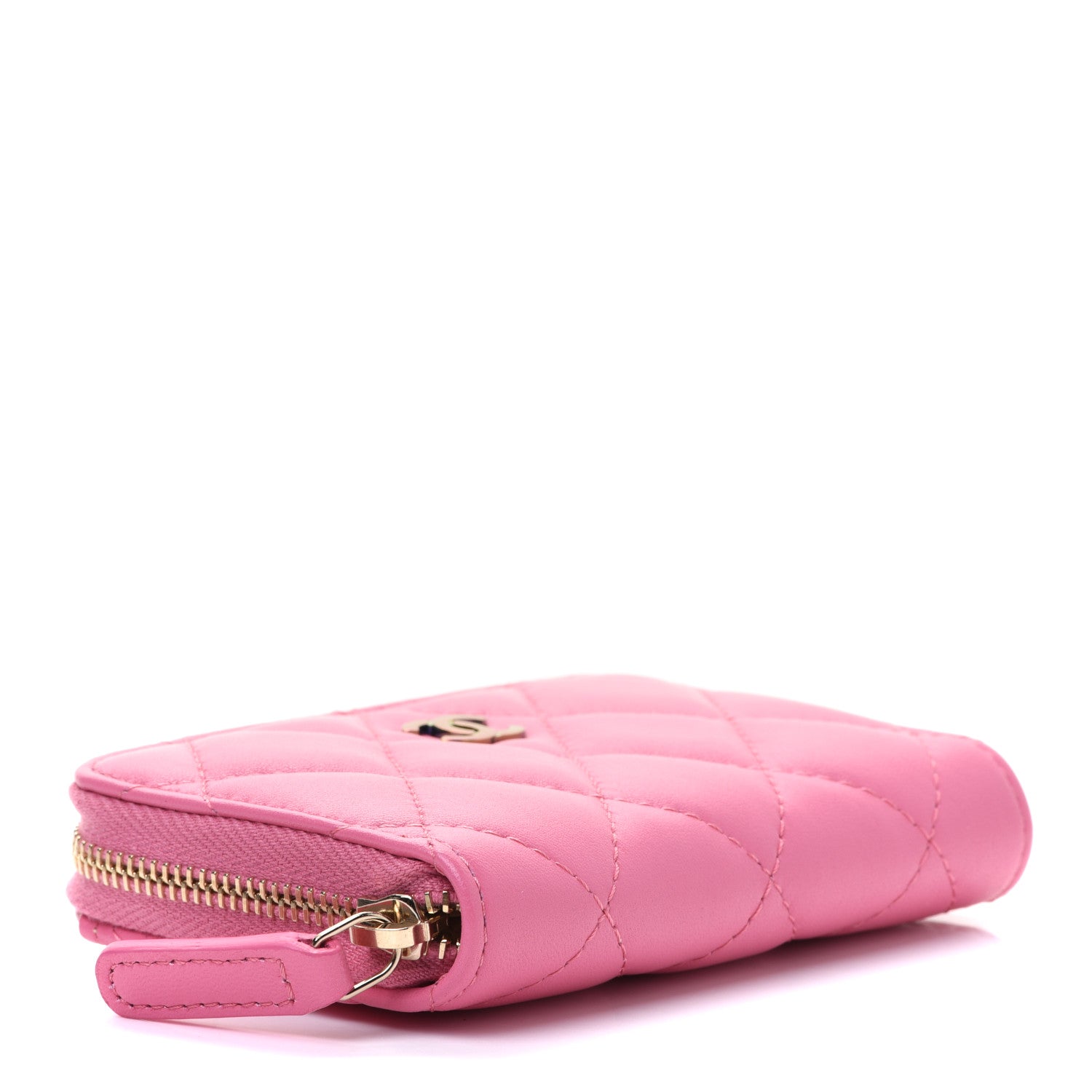 Chanel Lambskin Quilted Zip Around Coin Purse Wallet Pink Yellow 4 of 8