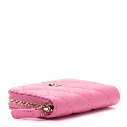 Chanel Lambskin Quilted Zip Around Coin Purse Wallet Pink Yellow 4 of 8