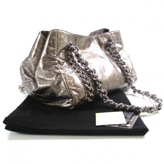 Leather Modern Chain Tote Metallic