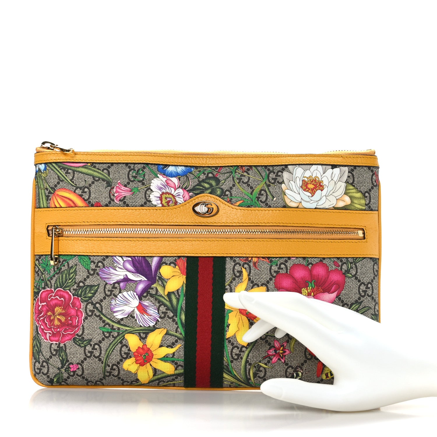 Gucci GG Supreme Monogram Flora Large Ophidia Pouch Clutch Beige Multicolor Crop 2 of 7