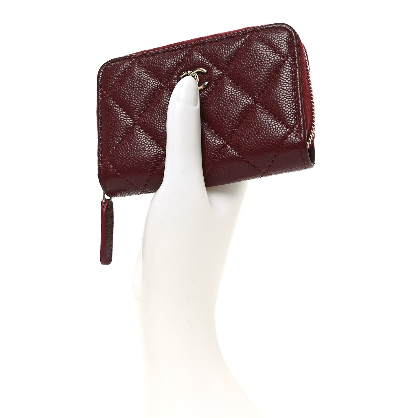 Caviar Quilted Zip Around Coin Purse Burgundy